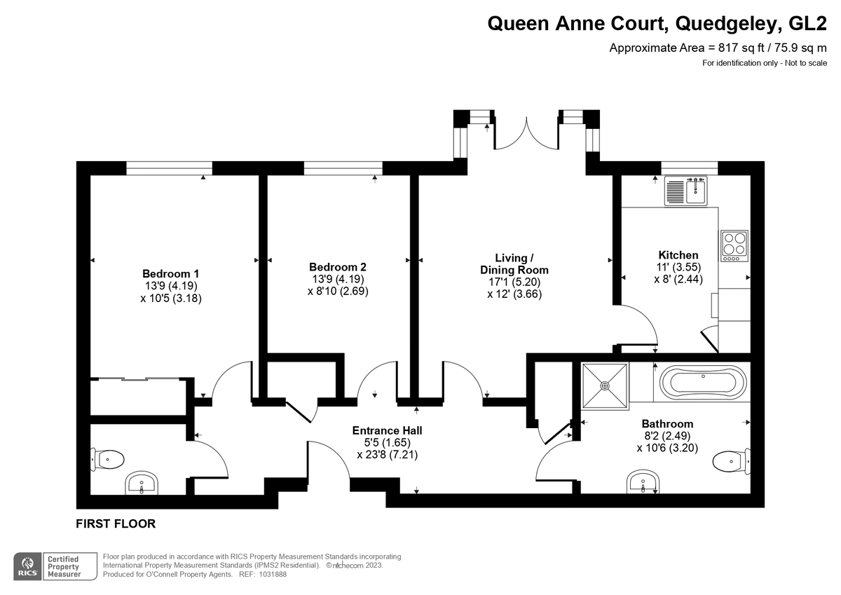 2 bed apartment for sale in Queen Anne Court, Quedgeley - Property floorplan