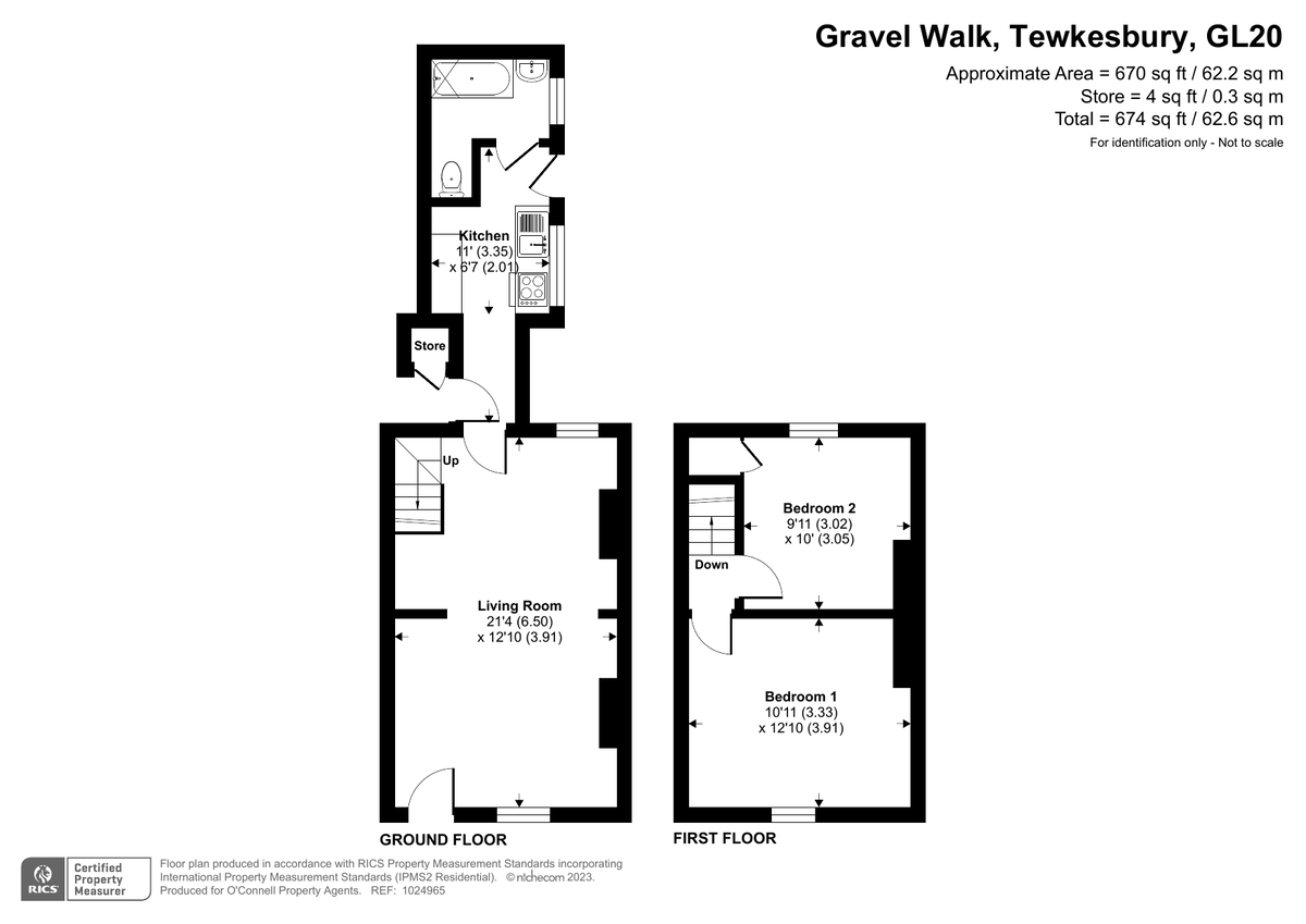 2 bed terraced house for sale in Victoria Cottages, Tewkesbury - Property floorplan