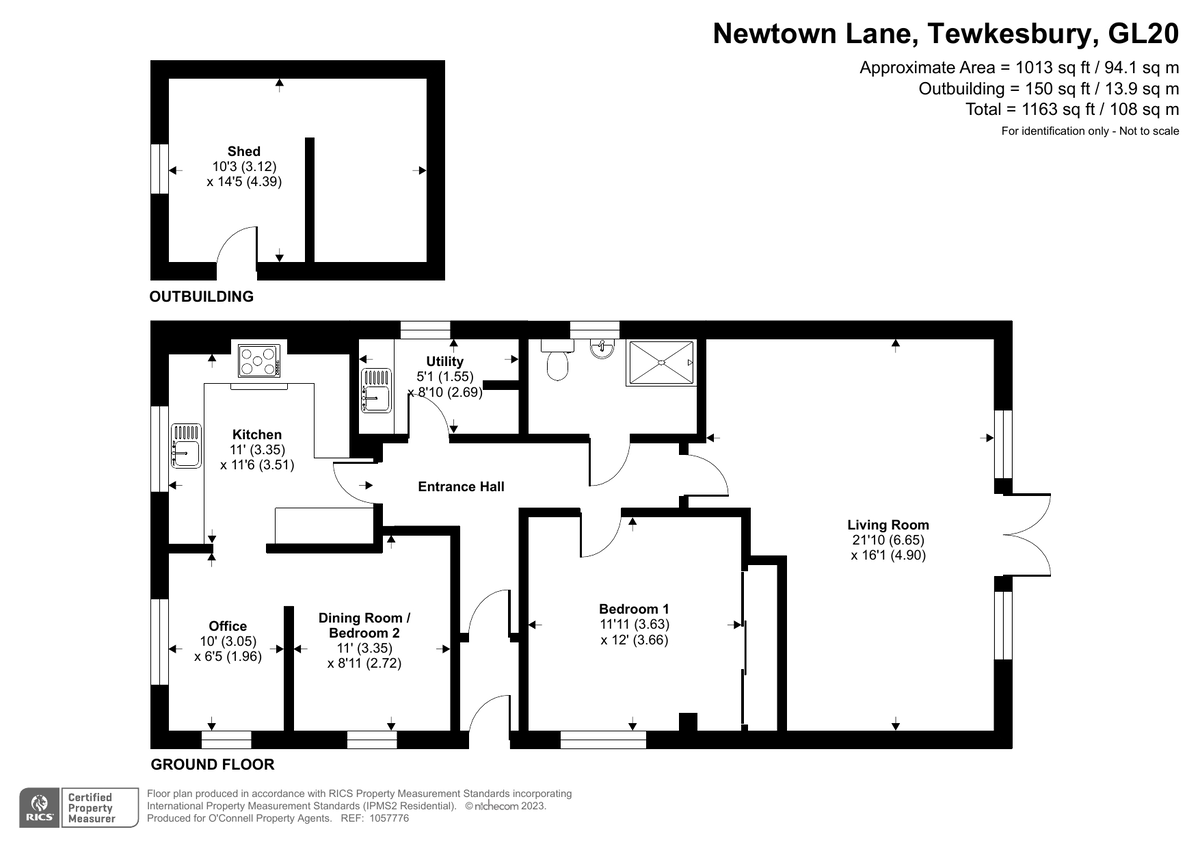 1 bed detached bungalow for sale in Newtown Lane, Tewkesbury - Property floorplan