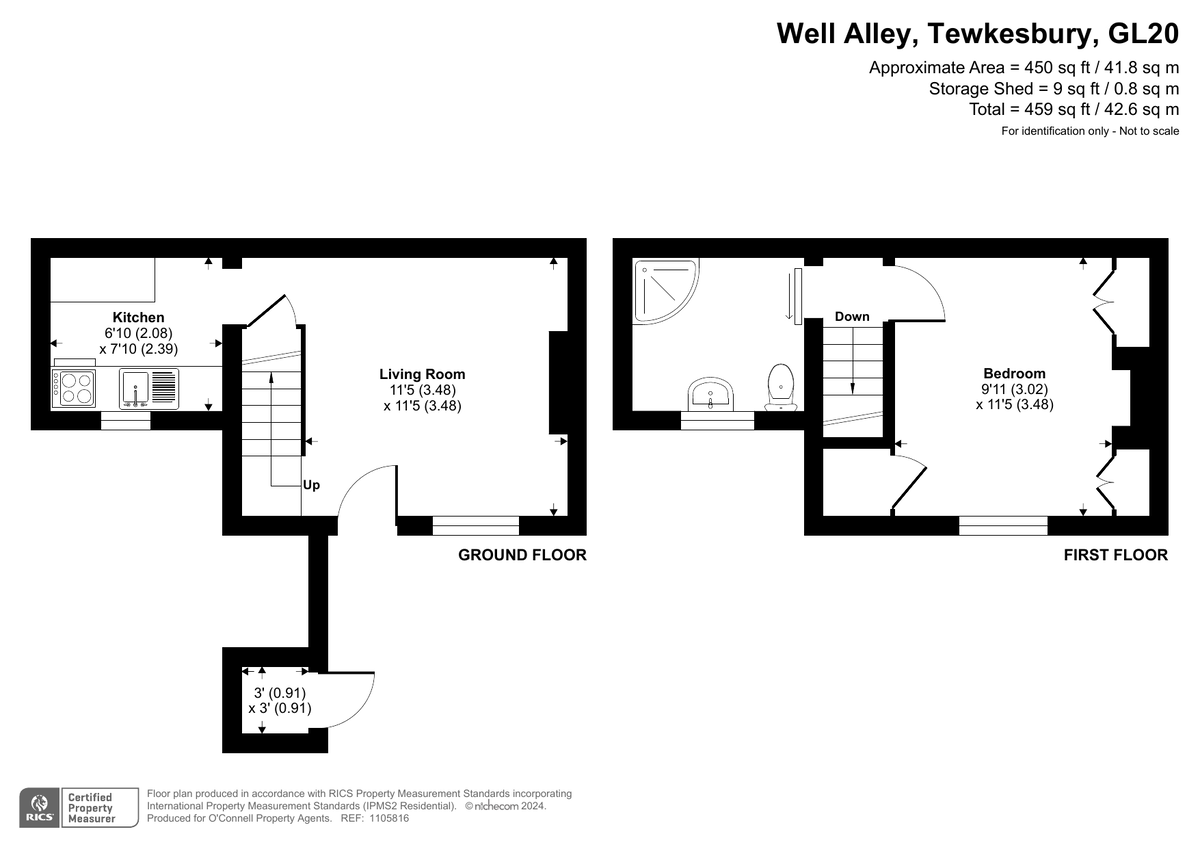 1 bed terraced house for sale in Well Alley, Tewkesbury - Property floorplan