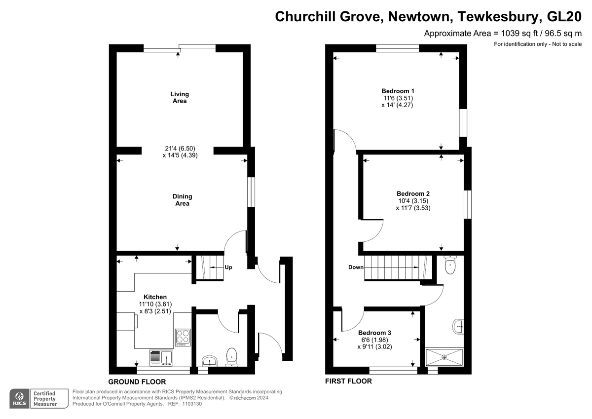 3 bed semi-detached house for sale in Churchill Grove, Tewkesbury - Property floorplan