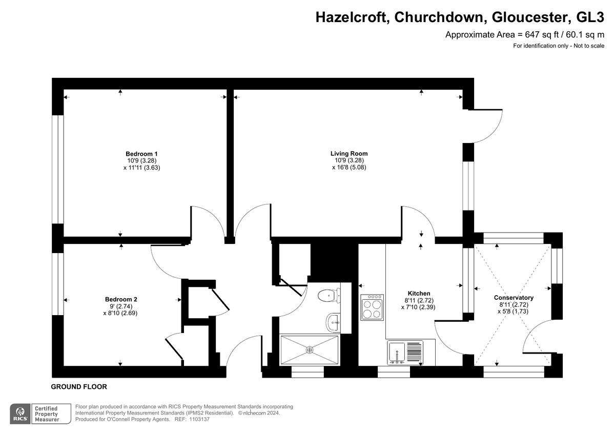 2 bed semi-detached bungalow for sale in Hazelcroft, Churchdown - Property floorplan