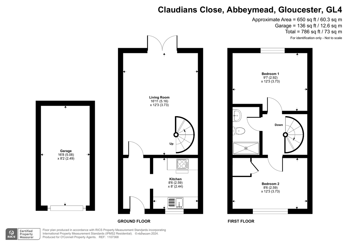 2 bed terraced house for sale in Claudians Close, Abbeymead - Property floorplan