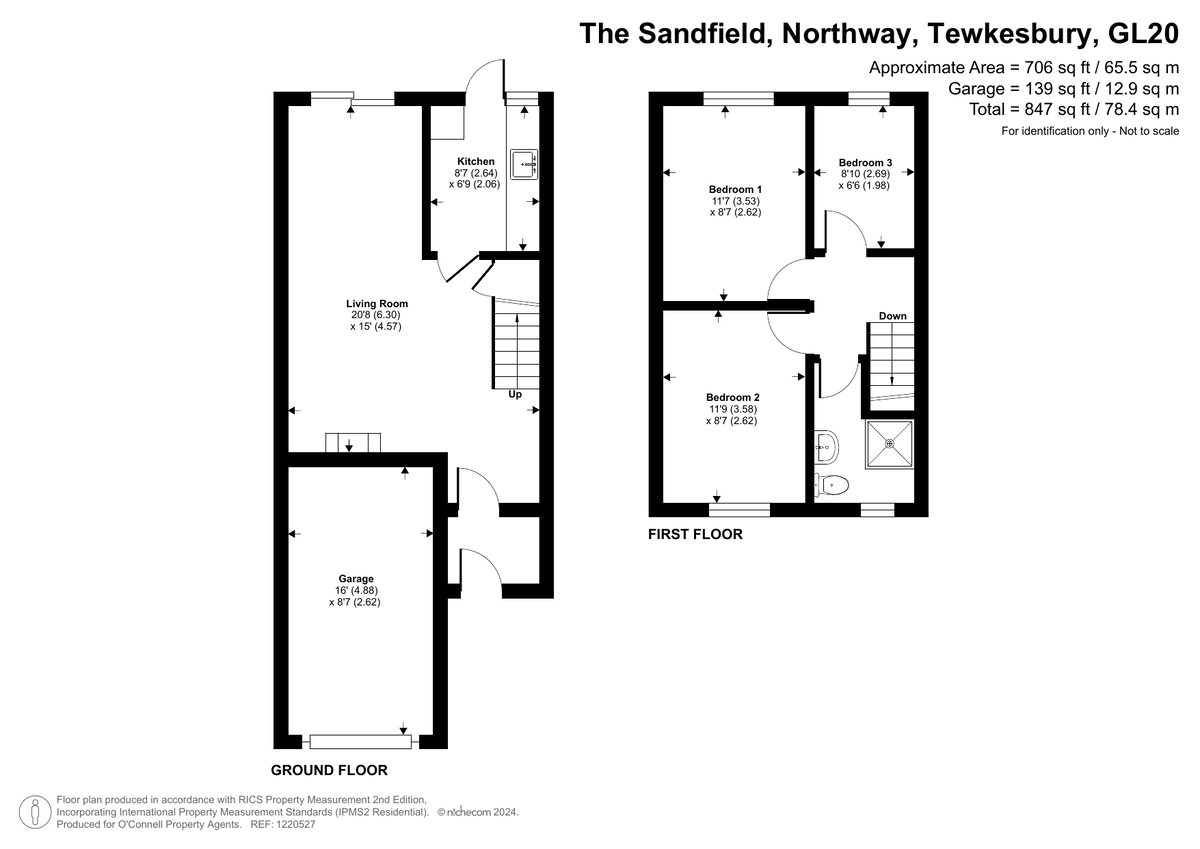 3 bed terraced house for sale in The Sandfield, Tewkesbury - Property floorplan