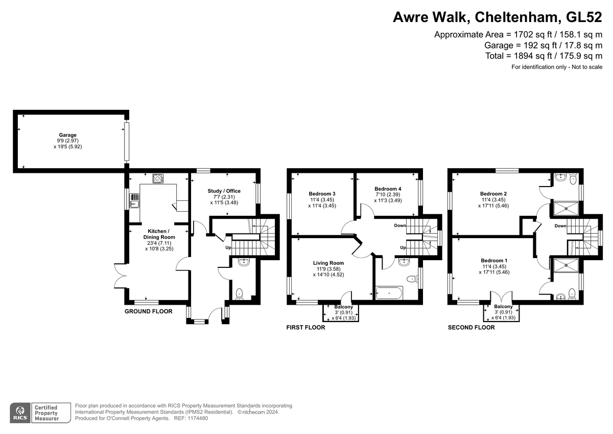 4 bed detached house for sale in Awre Walk, Oakley Grange - Property floorplan