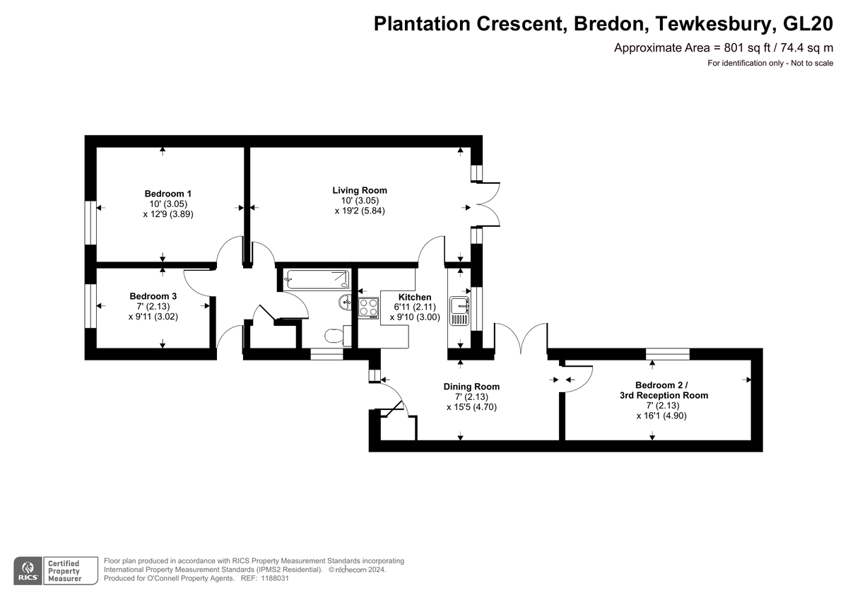 3 bed semi-detached bungalow for sale in Plantation Crescent, Bredon - Property floorplan