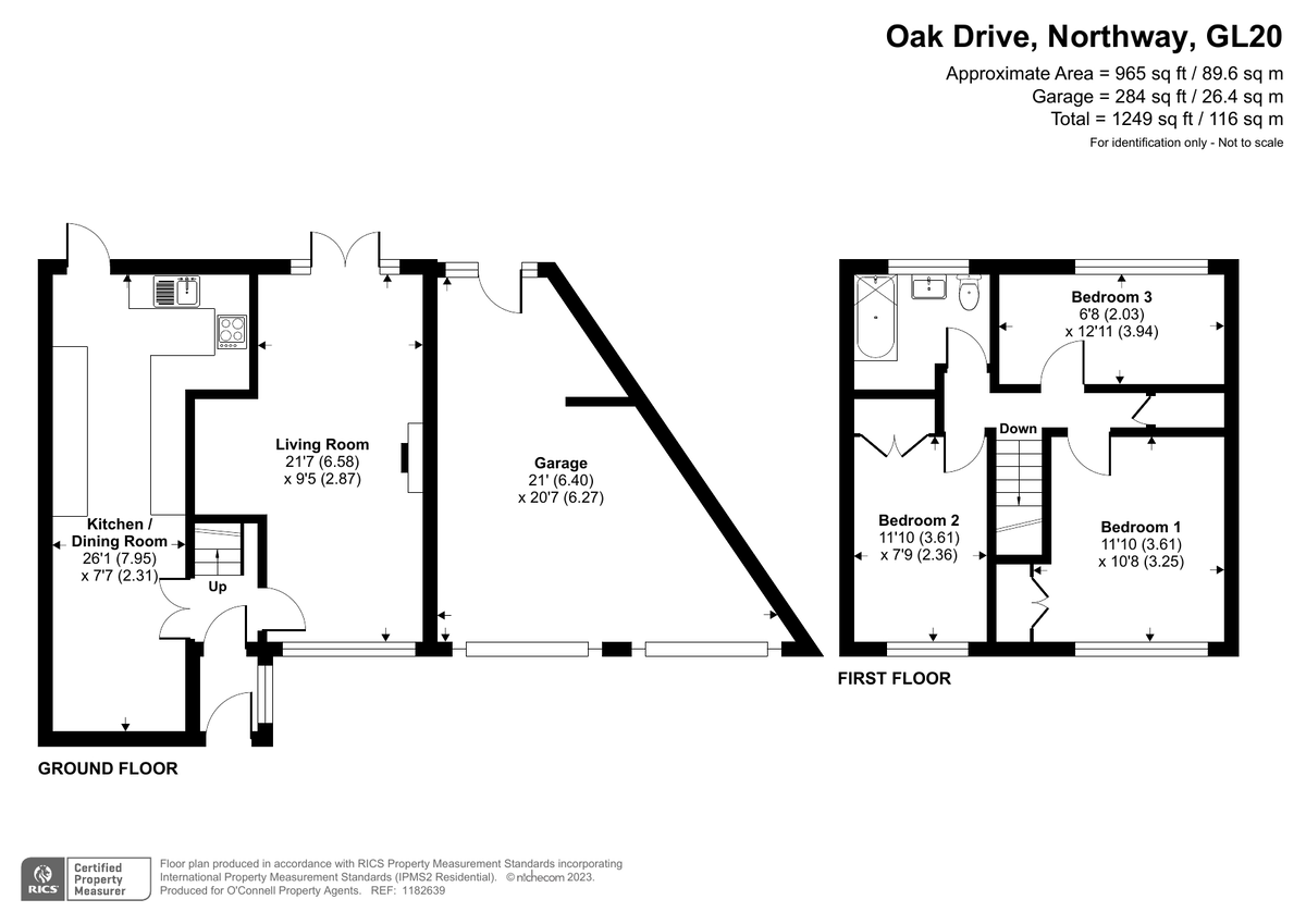 3 bed end of terrace house for sale in Oak Drive, Northway - Property floorplan