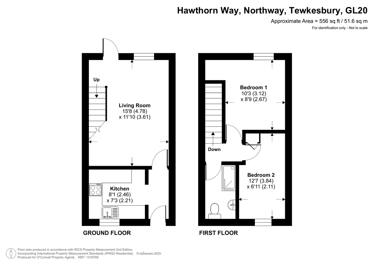 2 bed terraced house for sale in Hawthorn Way, Tewkesbury - Property floorplan