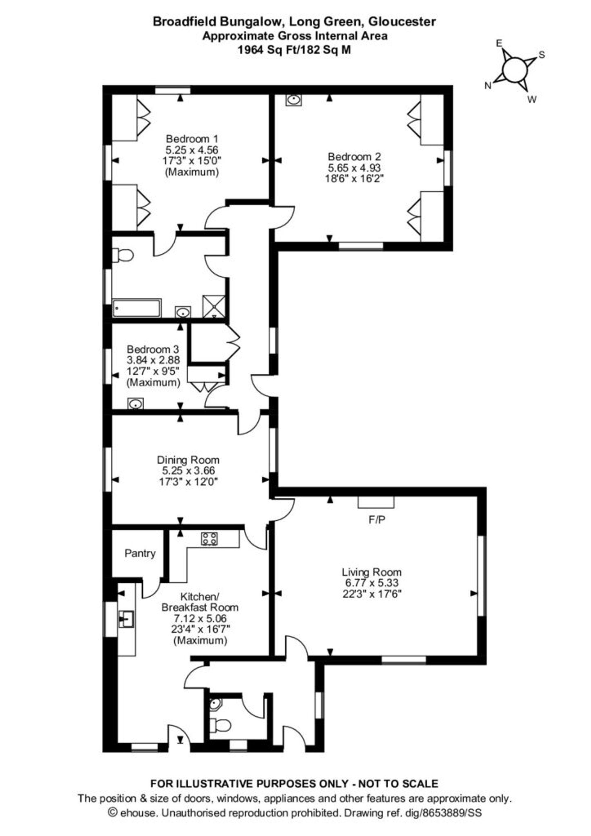 3 bed detached bungalow for sale in Long Green, Forthampton, GL19 - Property floorplan