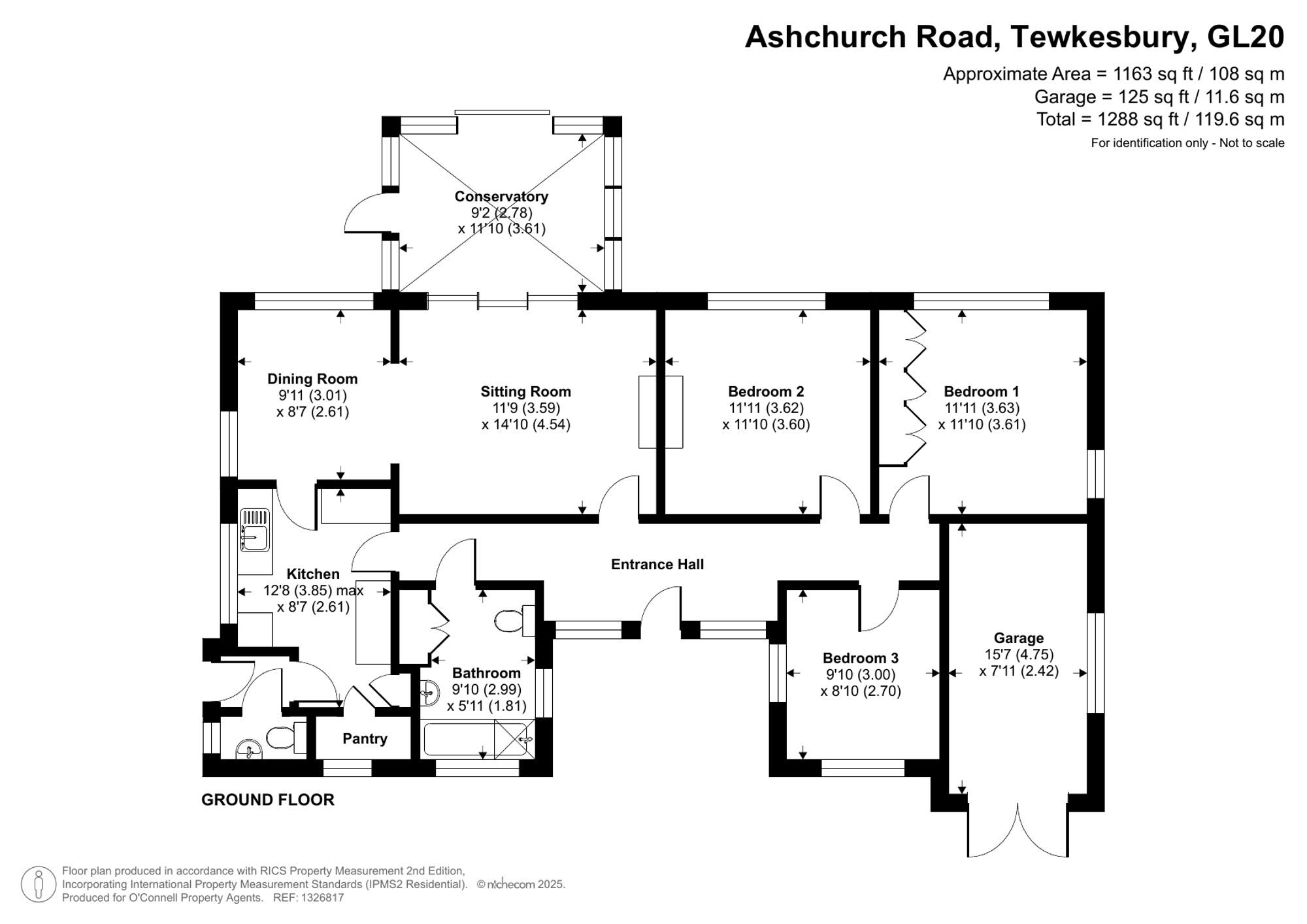 3 bed detached bungalow for sale in The Coppice | Newtown | Tewkesbury - Property floorplan